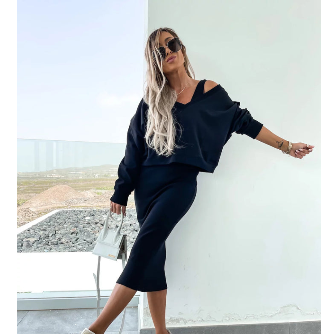 Senna | Conjunto de Top Off-Shoulder y Falda Midi