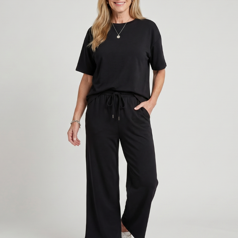 Wihel | Conjunto de Pantalones Rectos con Cintura Ajustable y Camiseta de Manga Corta