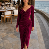 Samiol | Vestido midi de satén con cuello drapeado elegante