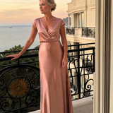 Samouse | Vestido Maxi con Cuerpo Envolvente y Mangas Cortas