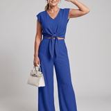 Leonora | Conjunto de Top Corto Sin Mangas con Cuello en V y Pantalones de Pierna Ancha