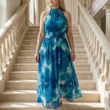 Sylin | Vestido Midi con Cuello Halter y Detalle Fruncido