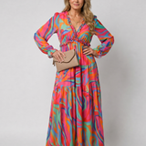Camelo | Vestido Largo de Manga Larga con Diseño Floral