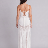 Zephyra | Maxi Dress in Crochet with Fringe Detail and Halter Neck