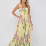 Vimele | Vestido Midi Sin Mangas con Cuello Cuadrado y Pliegues