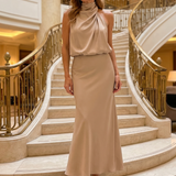 Nopal | Vestido Midi Sin Mangas con Cuello Drapado Elegante