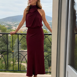 Nopal | Vestido Midi Sin Mangas con Cuello Drapado Elegante