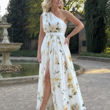 Manios | Vestido Maxi de Un Hombro con Estampado Floral