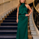 Nopal | Vestido Midi Sin Mangas con Cuello Drapado Elegante