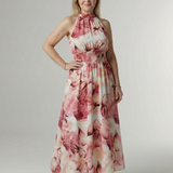 Sylin | Vestido Midi con Cuello Halter y Detalle Fruncido