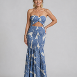 Azaria | Conjunto de Dos Piezas: Vestido Maxi Impreso Sin Tirantes