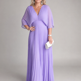 Semorph | Vestido Maxi de Manga Larga Plisado con Escote en V