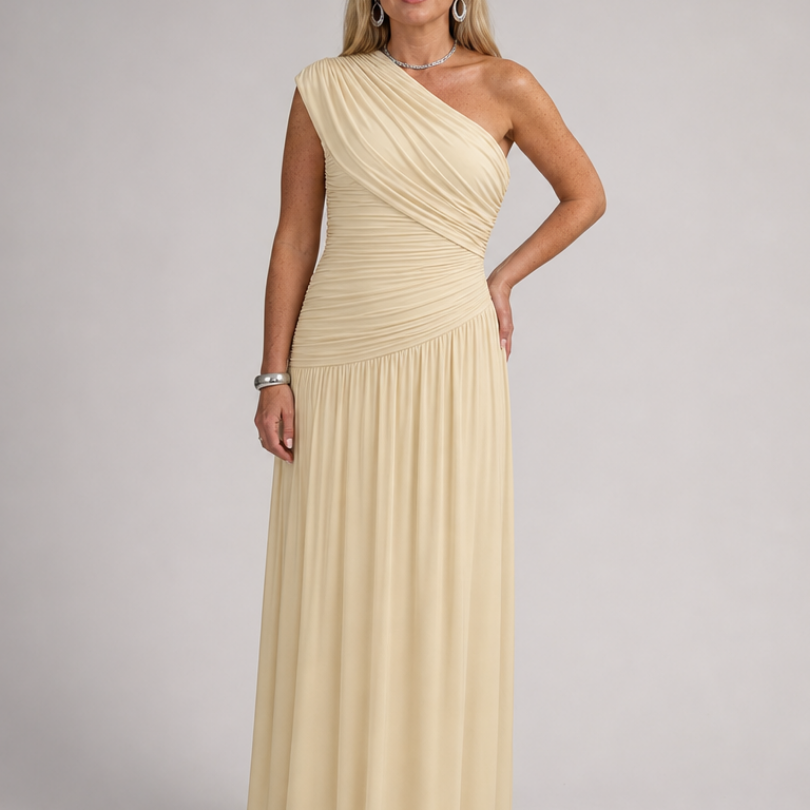 Evadra | Vestido Maxi con Cuerpo Drapado de Un Solo Hombro