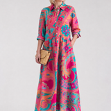 Klera | Vestido Midi con Botones y Estampado, Cuello Elegante