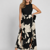 Klasen | Vestido Midi Sin Mangas con Diseño Floral y Dobladillo Asimétrico