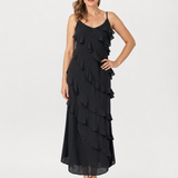 Riper | Maxi Vestido con Tirantes de Espagueti y Capas con Volantes