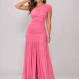 Syor | Vestido Midi con Falda Plisada y Diseño de Un Hombro