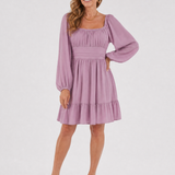 Evalene | Vestido de Manga Larga con Volantes hasta la Rodilla