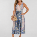 Lemez | Vestido Midi Sin Mangas con Botones y Estampado Floral Variado