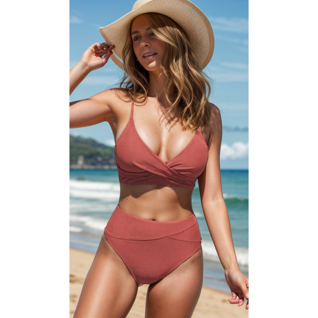 Jodi | Bikini de Corte Alto con Escote en V y Detalles Divertidos
