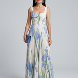 Ophelia | Vestido midi sin mangas con cuello cuadrado y diseño floral