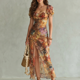 Ciel | Vestido Midi con Mangas Abullonadas y Abertura