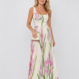 Vimele | Vestido Midi Sin Mangas con Cuello Cuadrado y Pliegues