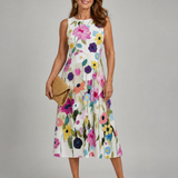 Flory | Vestido Midi Sin Mangas con Diseño Floral