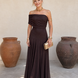 Valerinne | Maxi Dress with Draped Bodice and Off-Shoulder Design