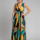 Zarela | Vestido Maxi Sin Mangas con Diseño Abstracto