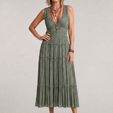 Somala | Vestido Midi Sin Mangas con Pliegues y Escote en Forma de V