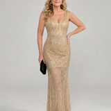 Sirea | Vestido Midi Sin Mangas con Detalles Transparentes y Lentejuelas