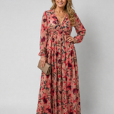 Camelo | Vestido Largo de Manga Larga con Diseño Floral