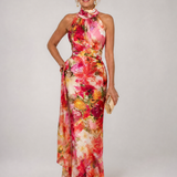 Elisabetta | Maxi Vestido Floral con Cuello Halter