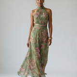 Mirelle | Vestido Midi Halter con Detalle Fruncido