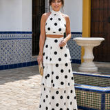 Lysa | Conjunto de Top Halter con Lunares y Falda Larga con Volantes