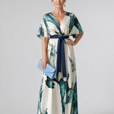 Moglos | Vestido Maxi con Mangas Fluidas y Cintura Ajustada