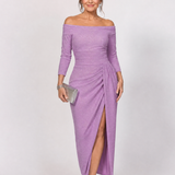 Tindra | Vestido Midi con Hombros al Descubierto y Detalles Fruncidos