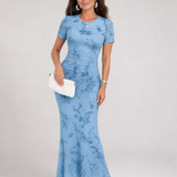Marie | Vestido Midi de Manga Corta con Cuello Redondo