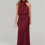 Nopal | Vestido Midi Sin Mangas con Cuello Drapado Elegante