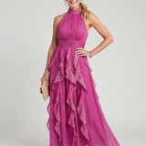 Orea | Vestido Maxi de Cuello Alto con Capas de Volantes