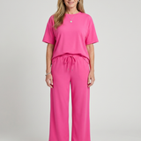 Wihel | Conjunto de Pantalones Rectos con Cintura Ajustable y Camiseta de Manga Corta