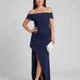 Vionelle | Vestido Maxi de Hombros al Descubierto con Abertura Lateral Elevada