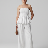 Rila | Conjunto de Top Sin Tirantes con Detalle Fruncido y Pantalones de Pierna Ancha