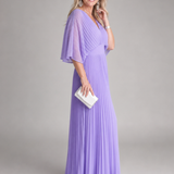 Semorph | Vestido Maxi de Manga Larga Plisado con Escote en V