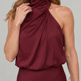 Nopal | Vestido Midi Sin Mangas con Cuello Drapado Elegante