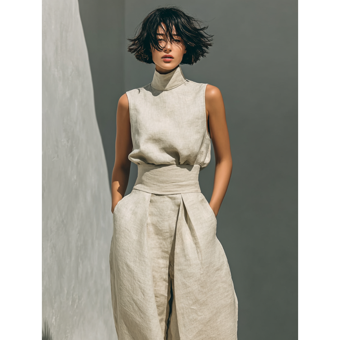 Maria | Conjunto de Top y Pantalón en Algodón-Lino