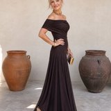 Valerinne | Maxi Dress with Draped Bodice and Off-Shoulder Design