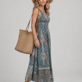 Marisela | Vestido Midi Sin Mangas con Diseño Paisley
