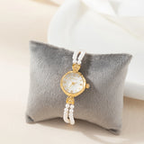 Lara® - Reloj dorado con pulsera doble de perlas